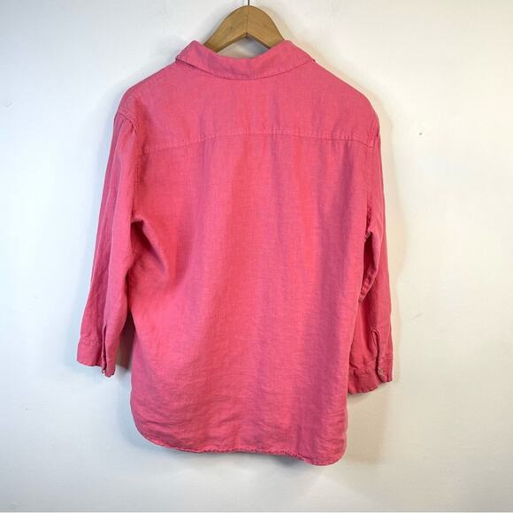 Cut Loose Heavy Weight Pink Linen Button Up Cropped Sleeve Shirt M - Picture 7 of 10